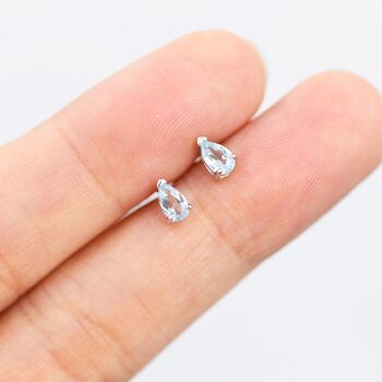 Genuine Swiss Blue Topaz Crystal Droplet Stud Earrings In Sterling Silver, 4 of 12
