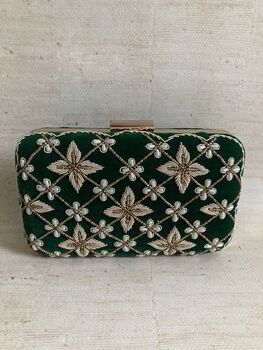 Emerald Green Velvet Handcrafted Clutch Bag, 4 of 9