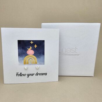 Boxed 'Follow Your Dreams' Heart Stud Earrings Card, 2 of 3