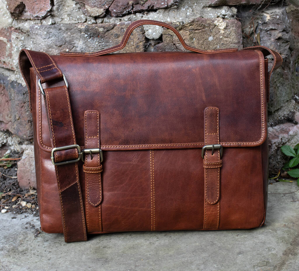 Men's Leather Rugged Satchel Bag Briefcase Gift By Wombat ...