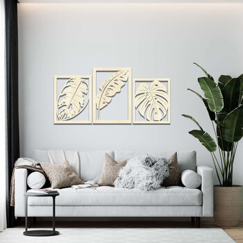 Tropical Leaves Trio Wooden Wall Art Set, 9 of 10