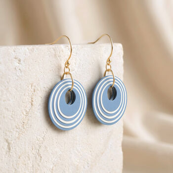 Blue And Cream Geometric Circular Earrings • Gold Plated Sterling Silver Hooks, 5 of 9