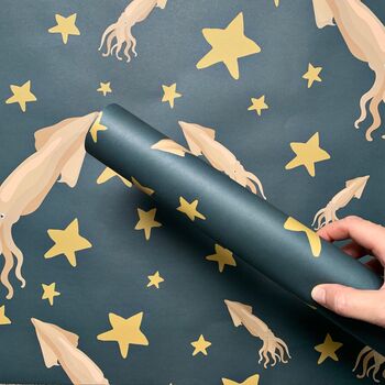Giant Squid Midnight Zone Ocean Recycled Wrapping Paper, 2 of 3