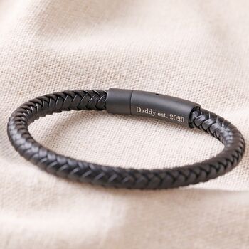 Men's Personalised Leather Bracelet With Matt Clasp, 2 of 10
