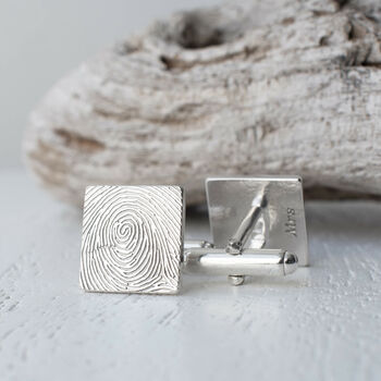 Silver Fingerprint Square Cufflinks, 3 of 8