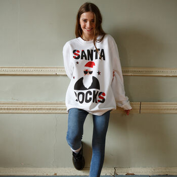 Santa Rocks Women's Christmas Jumper, 3 of 8