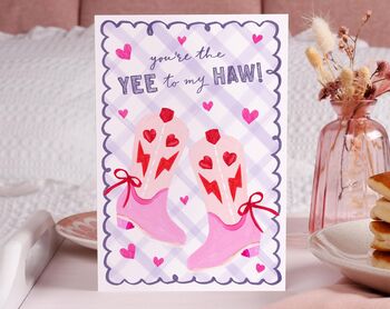 Cute Valentine Card With Cowgirl Boots Pun For Girlfriend Or Wife, 2 of 4