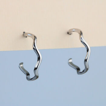 Sterling Silver Wavy Open Hoop Stud Earrings, 4 of 6
