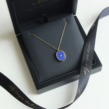 18ct Gold Plated Oval Locket W Blue Lapis And Cz Stone, 3 of 7