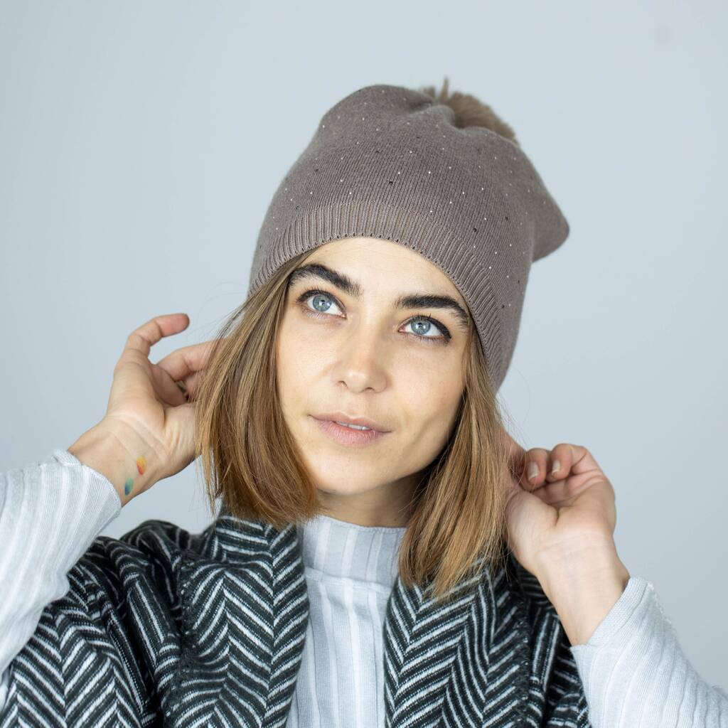 Crystal Shining Knit Beanie Hat By Studio Hop