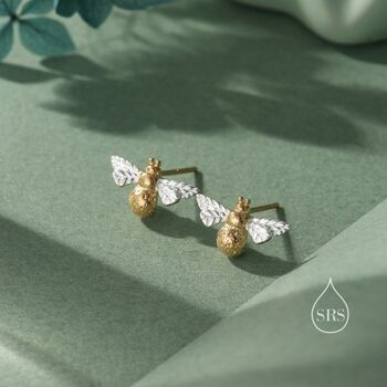 Sterling Silver Bumble Bee Stud Earrings, 4 of 11