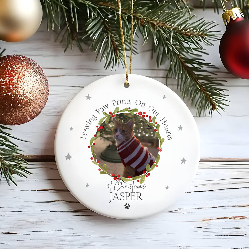 Personalised Cat Photo Christmas Memorial Bauble, 1 of 5