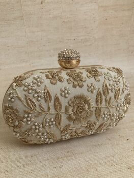 Gold Silk Oval Clutch Bag, 8 of 9