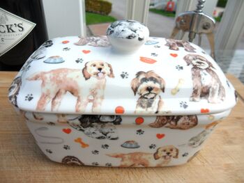 Lidded Butterdish In Cockerpoo Design, 3 of 12