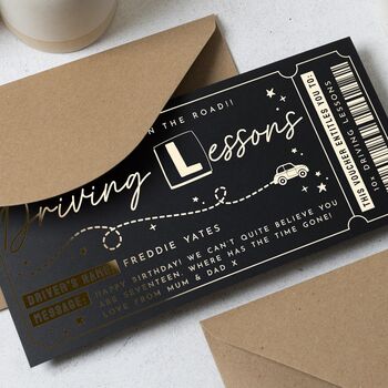 Personalised Driving Lessons Voucher Gold Foil, 4 of 9