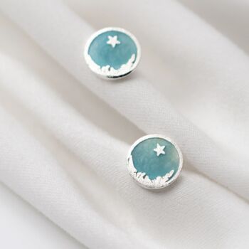 Sterling Silver Blue Moon And Star Stud Earrings, 3 of 5