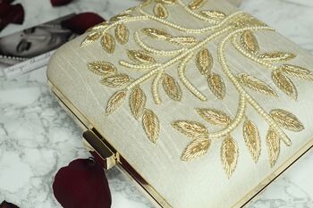 Arpitha Ivory Silk Embellished Clutch, 3 of 3