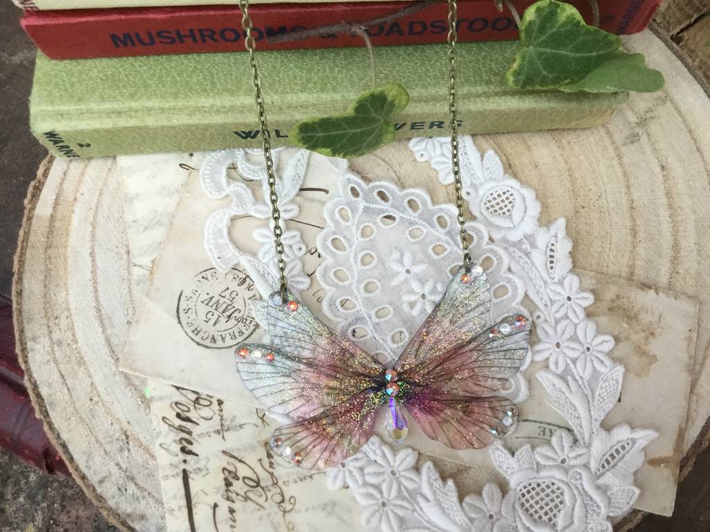 Autumnal Rainbow Fairy Wing Necklace