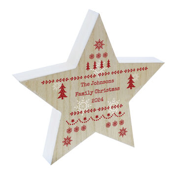 Personalised Christmas Fair Isle Wooden Star Ornament, 5 of 5