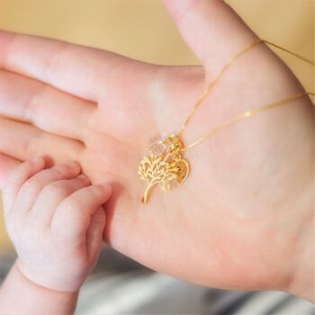 Tree Of Life Necklace Pesonalised With Her Initial And Birthstone Charms, 4 of 11