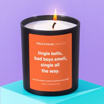 'Jingle Bells Bad Boys Smell Single All The Way' Candle, 3 of 5