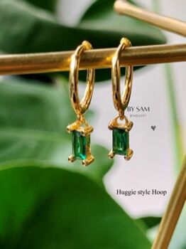 Emerald Hoop Earrings Mothers Day Gift, 5 of 10