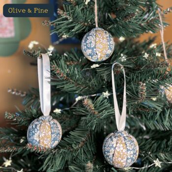 Handmade Fabric Christmas Baubles 6cm, Ribbon Loop, 11 of 12