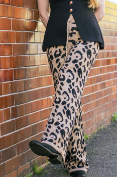 Brown Leopard Print Knit Wide Trousers, 6 of 9