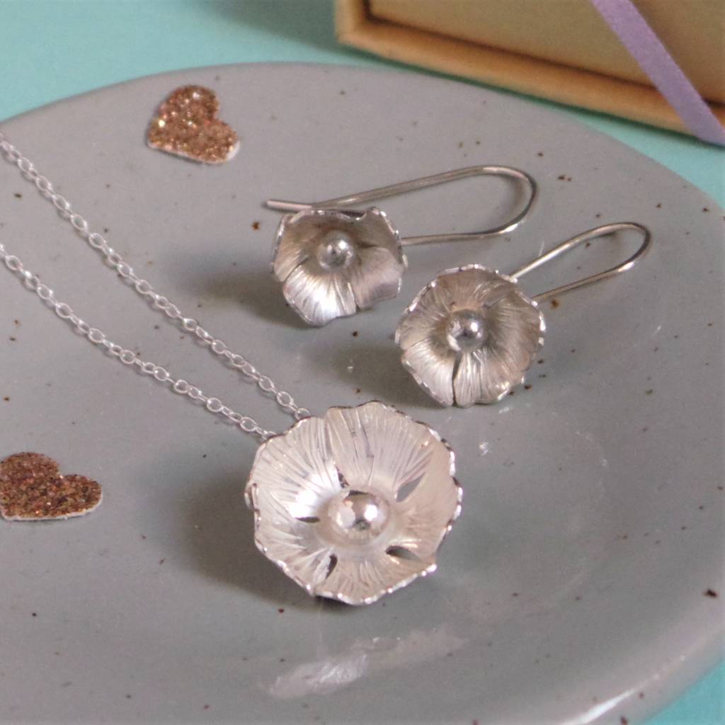 Handmade Silver Flower Jewellery Set By Shropshire Jewellery Designs ...