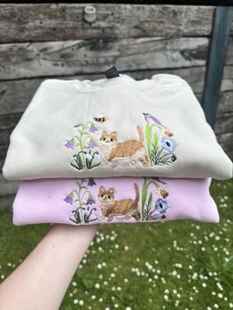 Spring Cat In Wildflowers Embroidered Sweatshirt, 4 of 5