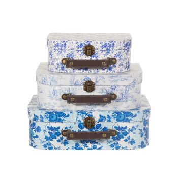 Blue And White Floral Set Of Three Mini Suitcases, 4 of 6