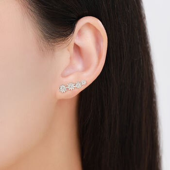 Daisy Flower Crawler Earrings In Sterling Silver, 2 of 9
