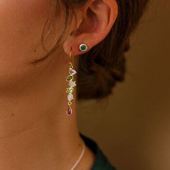 Handmade Sterling Silver Dainty Emerald Stud Earrings, 2 of 9