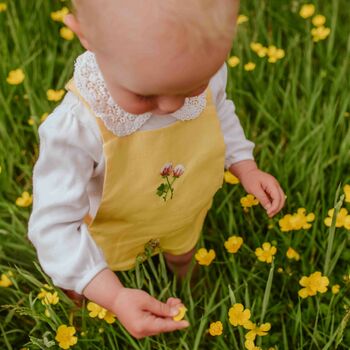 Hand Embroidered Linen Romper With Clovers, 6 of 7