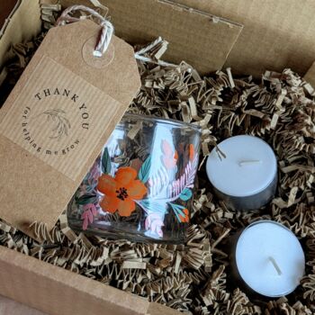 Tea Light Glass Votives With Handpainted Florals | Assorted Designs, 7 of 7