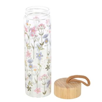 Floral Print Glass Water Bottle With Bamboo Lid, 3 of 4