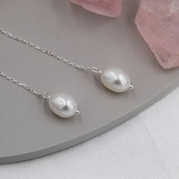 Natural Drop Pearl Threader Earrings, 2 of 12