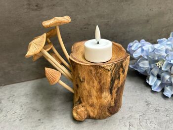 Mushroom Tealight Incense Holder Handmade Teak Wooden Gift, 7 of 7