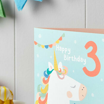 Personalised Unicorn Birthday Card With Name And Age, 2 of 3