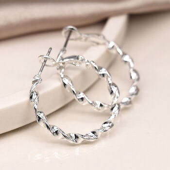 Silver Plated Twisted Hoop Earrings, 3 of 4