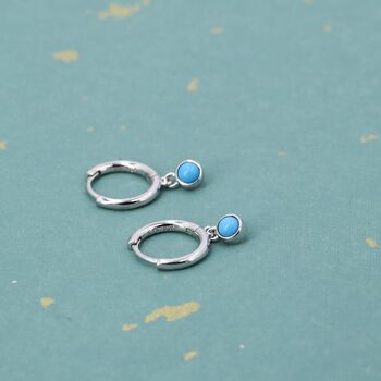 Sterling Silver Hoops With Tiny Dangling 3mm Turquoise, 7 of 12