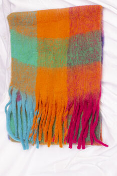 Vibrant Rainbow Plaid Warm Wrap Wool Blend Scarf, 9 of 9