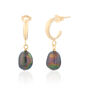 Yellow Yellow Gold Plated Black Pearl Half Hoop Earrings, thumbnail 3 of 7