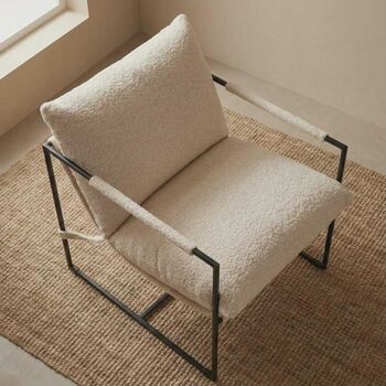 White Lounge Chair Boucle Club Seat Armchair, 4 of 5