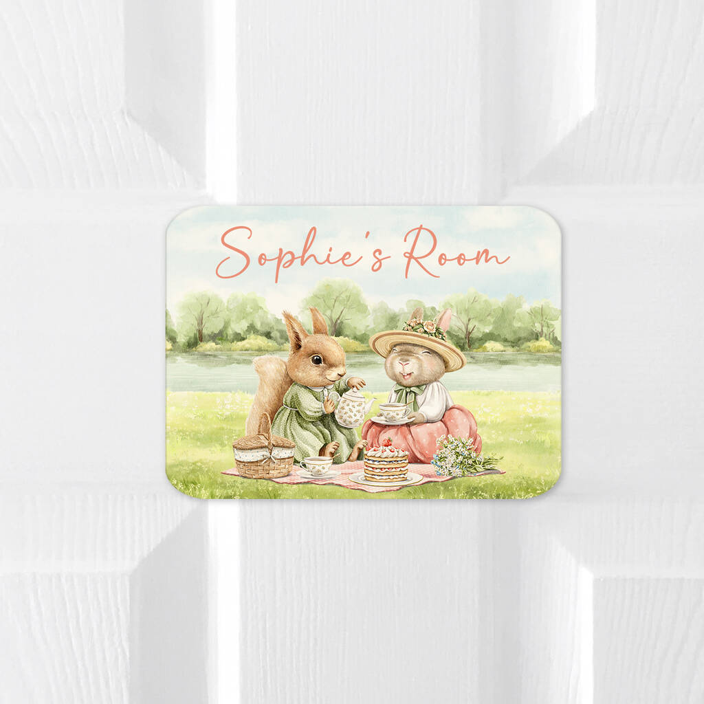 Personalised Vintage Picnic Animal Room Door Sign For Kids