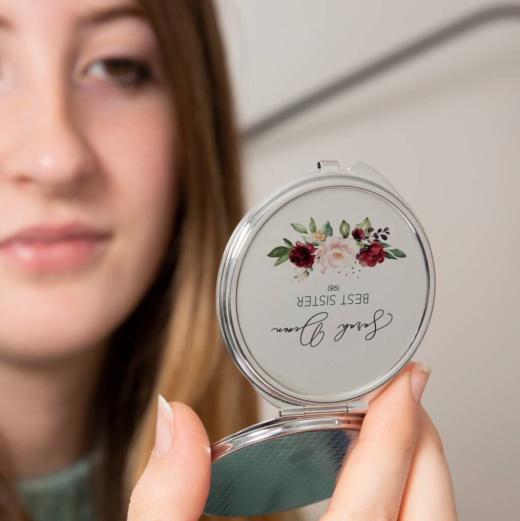 Personalised Burgundy Floral Pocket Mirror, 1 of 6