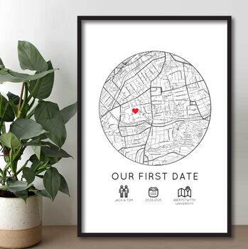 Our First Date Personalised Map Print, Valentines Day Gift, Anniversary Present, 3 of 4
