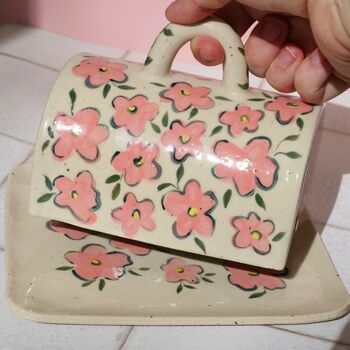 Ceramic Butter Dish With Hand Painted Floral Pattern, 4 of 6