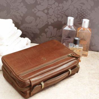 Elegant Leather Double Zip Wash Bag. 'The Cascina', 9 of 12