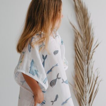 Baby Muslin Hooded Cape Poncho Whale Baby Gift, 9 of 12